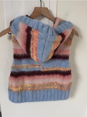 NWT Free People Rosetta Knit Wool Hooded Sweater Vest in Stripes thumbnail 4