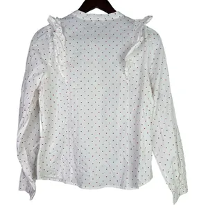J.Crew Cotton Poplin Ruffle Heart Print Button Down LongSleeve Shirt M White Red thumbnail 12