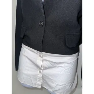 Black‎ Blazer Grey Lab Cropped Shirt Layered Look Career Jacket Size S thumbnail 2