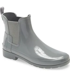 Hunter Original Refined Chelsea Gray Glossy Pull On Rain Boots Women’s US 8 thumbnail 1