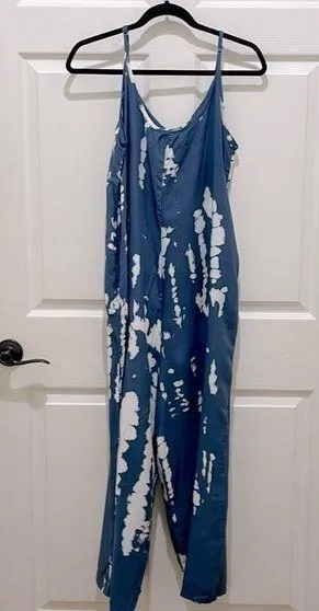 Buenos Ninos Blue & White Tie Dye Boho Wide Leg Jumpsuit thumbnail 1