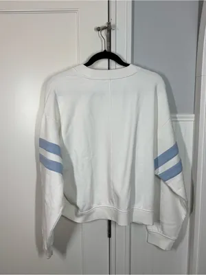 Madewell Crewneck Oversized Fleece‎ Lined Varsity Sweatshirt Blue Size Large NWT thumbnail 4