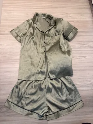 Satin Pajama Set Sage Green - Women's Sleepwear Small *missing bottom buttons thumbnail 1