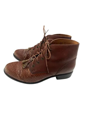 VTG 90s Ariat 16024 Leather Woven Toe Lace Up Ankle Boots Tassel Western 5.5 thumbnail 2