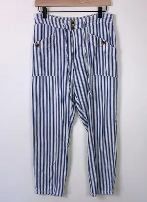 American Eagle Striped Pants Cotton Coastal Women’s Size 6 Blue White Beach thumbnail 2