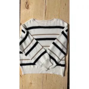 Womens XL Striped Knit Sweater White Black Gold Metallic Boat Neck‎ thumbnail 2