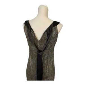 Black Gold Shimmery Shift Short Dress Size 8 Sleeveless Tie Back Night Out thumbnail 6
