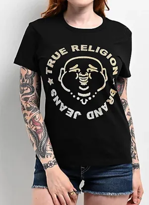 NWT True Religion Ombre Crystal Buddha Black T-Shirt | Size: XL thumbnail 1