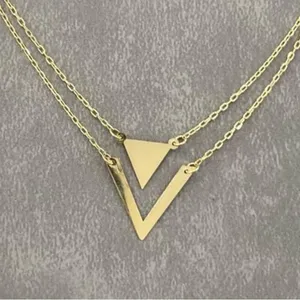 NEW Layered Triangle Yellow Gold Filled Chain Necklace,‎ 16-18" thumbnail 3