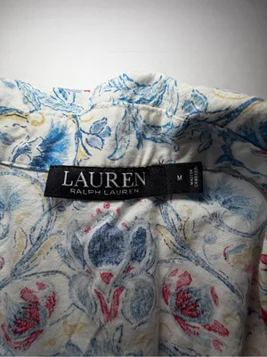 Lauren Ralph Lauren White Floral Paisley Pajama Set with Blue and Red Accents thumbnail 2