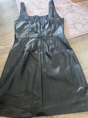 Abercrombie Classic Black Faux Leather Mini Dress - Sleek Square Neck thumbnail 7