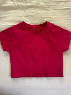Offline by Aerie Pink Seamless Cropped Crew Neck Athletic Tee Stretch S thumbnail 6
