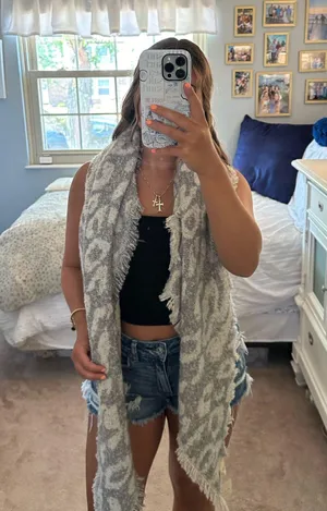 Ivory/Grey Leopard Print Scarf thumbnail 2