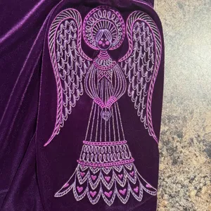 Vintage Bob Mackie Top Velvet Embroidered Angel Wearable Art Purple Stretch L thumbnail 4