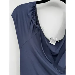 COTE FEMME Navy Blue Wrap Midi Dress Sz 14/16 V-Neck Sheer Trim Preppy Feminine thumbnail 4