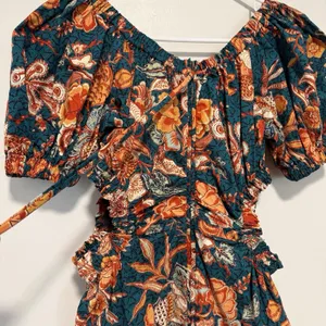 Ulla Johnson Golda Orange Floral-Print Cut-Out Cotton-Poplin Midi Dress‎ thumbnail 8