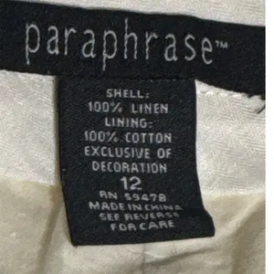 Paraphrase Linen Pants Womens 12 Ivory Embroidered Dragonfly Wide Leg Crop thumbnail 5