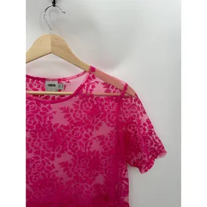 ASOS Pink Sheer Floral Short Sleeve Crew Neck Babydoll Top‎ Women's Size 2 thumbnail 3