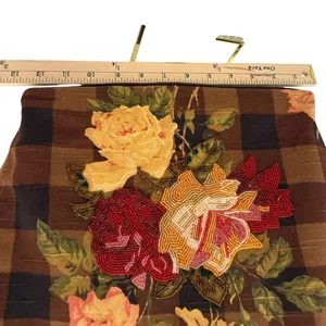 Cynthia Hart Los Angeles Floral Plaid Tote Bag Purse Bamboo Handles Gold Brown thumbnail 8