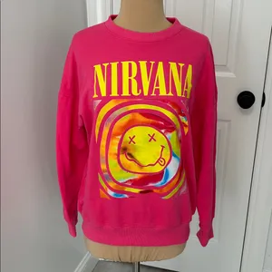 Nirvana Pink Smiley Face Sweatshirt Size M thumbnail 4