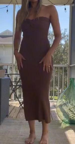 Brown Strapless Knit Maxi Dress thumbnail 3