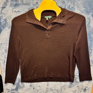 1864 | Lauren Ralph Lauren Ribbed Cotton Long Sleeve Polo Top Brown Women 3X‎ thumbnail 1