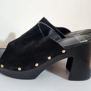 Rag & Co. Black Faux Suede Platform Mules Size 9.5 thumbnail 2