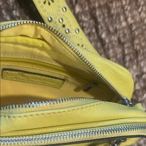 Free People Yellow Silver Faux Leather Floral Grommet Bag thumbnail 5