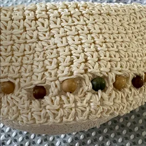 Chic Cream Beaded Crochet Paper Hat thumbnail 5