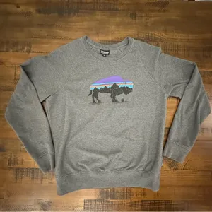 Patagonia Fitz Roy Bison Ahnya Crew Sweatshirt Womens Medium Gray Organic Cotton thumbnail 1