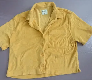 Abercrombie & Fitch Women's‎ Yellow Terry Cloth Button-Up Shirt Size M Casual thumbnail 1