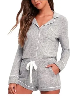 amika Heathered Gray Long-Sleeve Pajama Top & Drawstring Shorts xl thumbnail 1