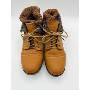Refresh Wynne-01 Combat Boots Faux Fur Knit Cuff Lace Up Women's 8.5 Tan Winter thumbnail 4
