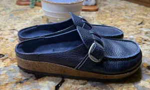 Birkenstock size 7 worn once. Navy blue perfect condition thumbnail 1