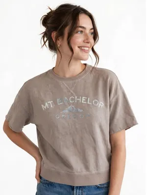 TECHSTYLES MT Bachelor Oregon Graphic Sweatshirt Taupe Vintage Style M thumbnail 1