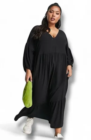ASOS DESIGN Curve Black Tiered Midi Dress Size 16 NWT thumbnail 8