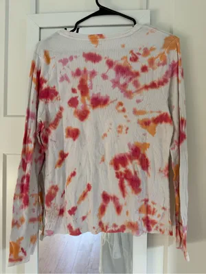 Women’s Long-Sleeve Tie-Dye V-Neck Top in Pink & Orange A New Day Sz L thumbnail 3