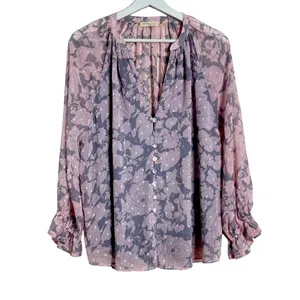 LoveStitch Pink and Grey Floral Sheer Blouse L thumbnail 5