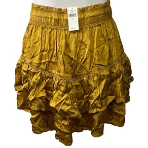 Aerie Size S Mini Skirt‎ Sweet N’ Silky In Honey Ruffle Layers Satin Elastic NEW thumbnail 5