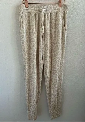 Splendid Neutral Leopard Print Lounge Pants Cozy Jogger Elastic Waist S thumbnail 1