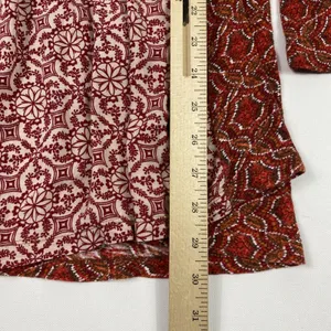 Akemi + Kin Dress Womens Small Red Boho Long Sleeve‎ Tassel Print Peasant Tie thumbnail 6