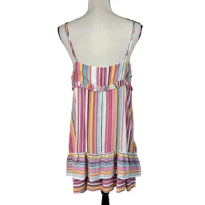 Umgee Large A-Line Mini Dress Striped V-Neck Lined Sleeveless Ruffled Multicolor thumbnail 5