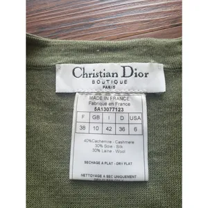 Christian Dior Olive Green Knit Cardigan Sweater Size 6 Vintage Designer Preppy thumbnail 2