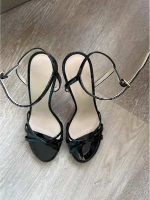 Stuart Weitzman black patent leather strappy heels thumbnail 3