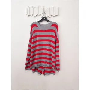 Miss Sparkling Two Pieces Striped Long Sleeve Comfy Lounge Set Gray Red NWOT thumbnail 2