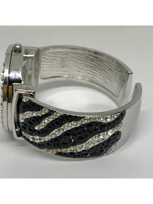 Waltham SilverTone cuff bracelet watch 38mm rhinestones quartz 7” running thumbnail 4