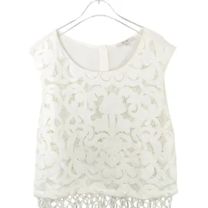 Miss Me White Lace Crochet Tassel Fringe Sleeveless Top Size Large thumbnail 4