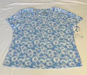 Blue Floral Short Sleeve Women's Top thumbnail 1
