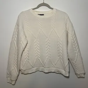 Zara Quilted White Textured Sweatshirt Medium Casual Workwear Puffy thumbnail 2
