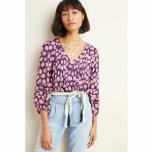 NWT Womens Size Small Maeve by Anthropologie Cathy Pleated V-Neck Blouse In Plum thumbnail 2